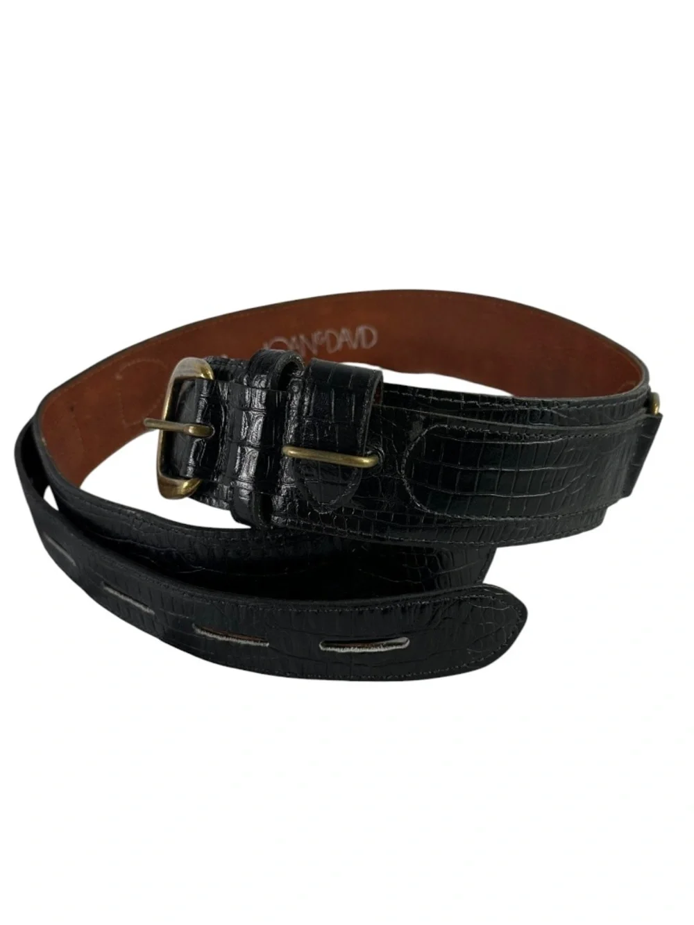 Genuine JOAN & DAVID Black Croc Pattern Leather Belt Small 28-30